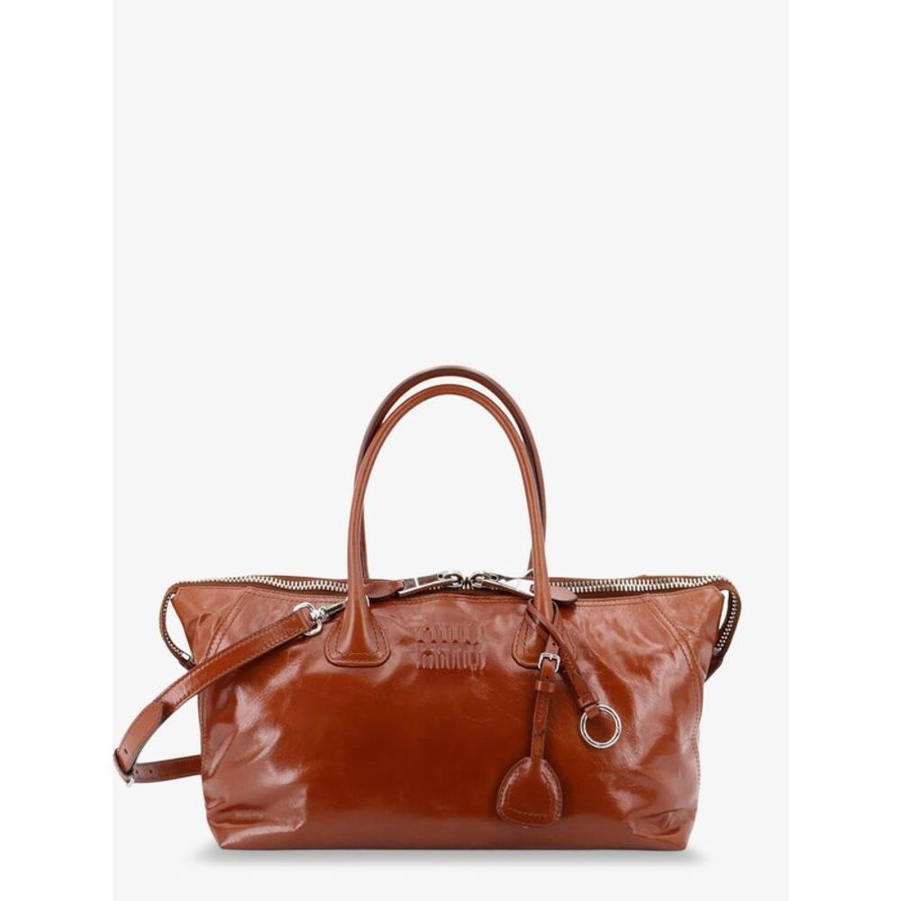 Miu Miu Women Shiny Leather Handbag With Front Lettering Logo